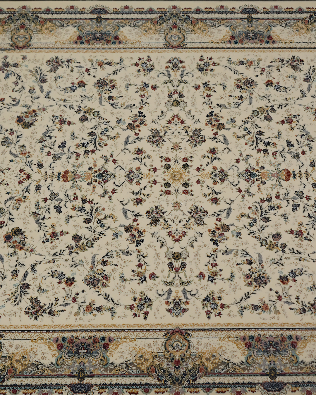 Rangin Silk & Wool Blend Carpet – Rose Teal Floral Allover