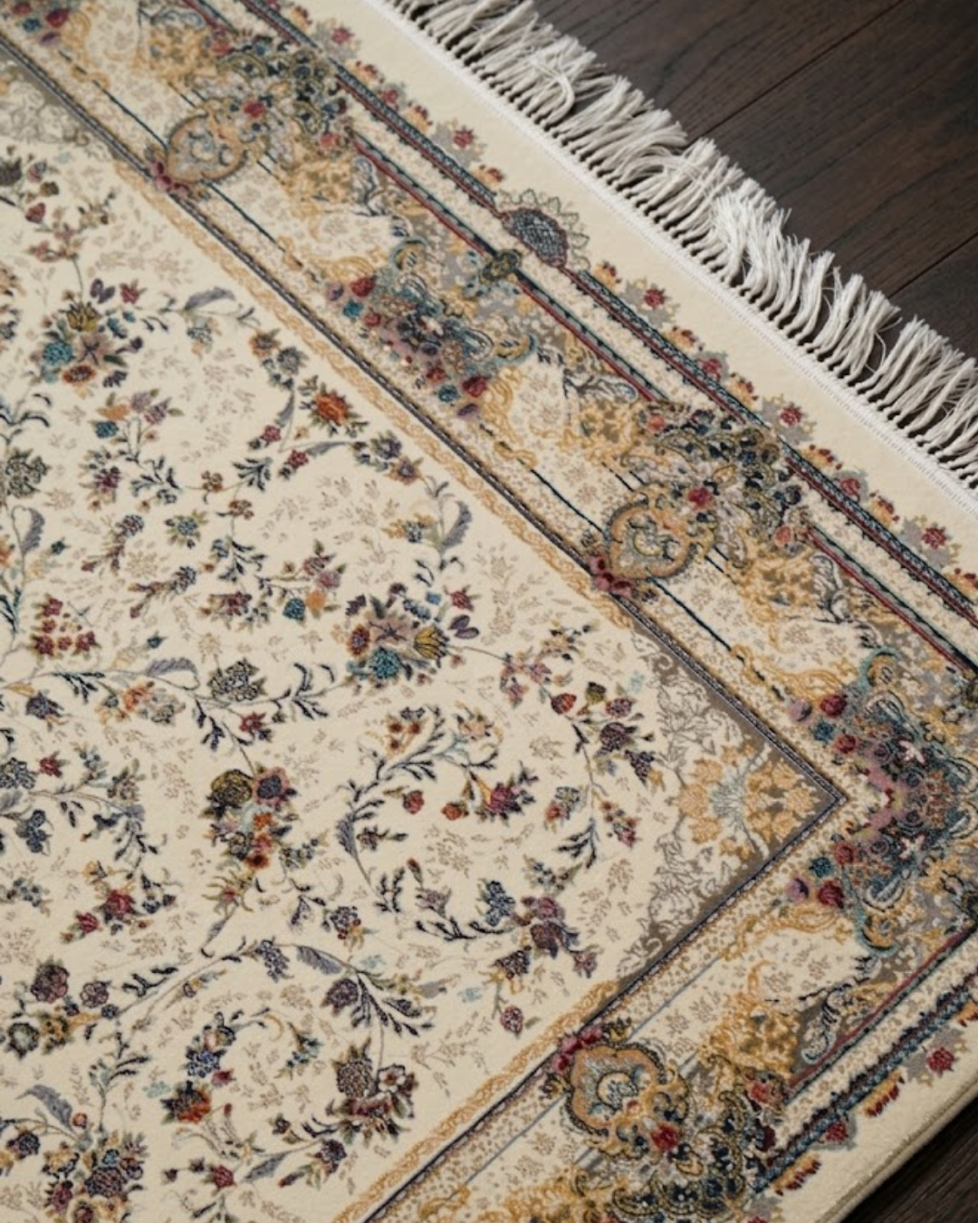 Rangin Silk & Wool Blend Carpet – Rose Teal Floral Allover