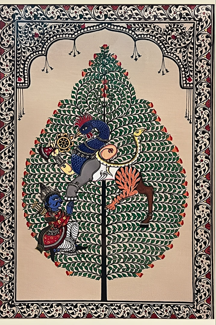 Divine Synthesis: Nabagunjara Tree of Life – Orissa Pattachitra Painting