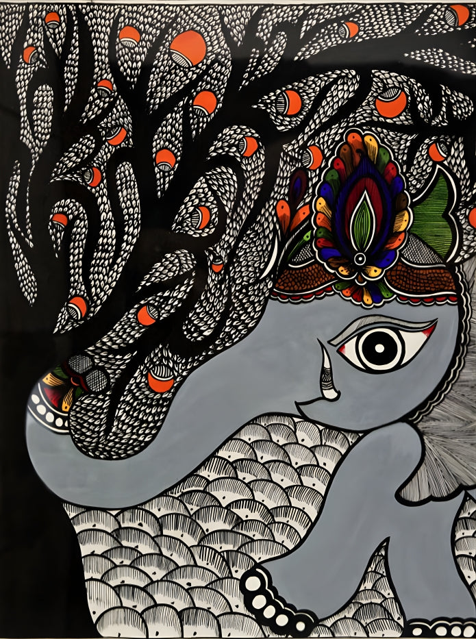 Elephant in Rhythm – Madhubani Painting