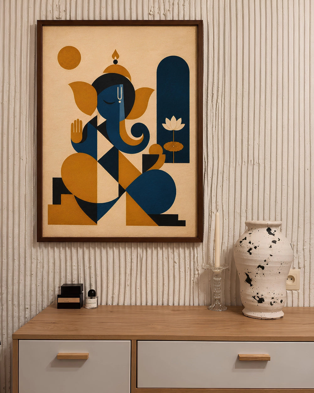 Handpainted – Indo-Bauhaus – “Abhaya Ganapati”: Ganesha in Blessing