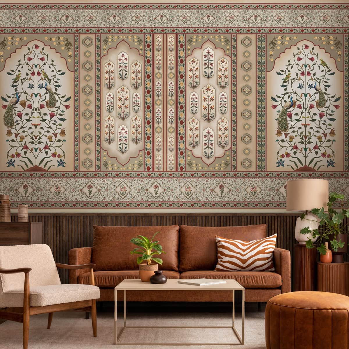 Mdhuban Indian Floral Jharoka Wallpaper in Suneherii Collection in Green