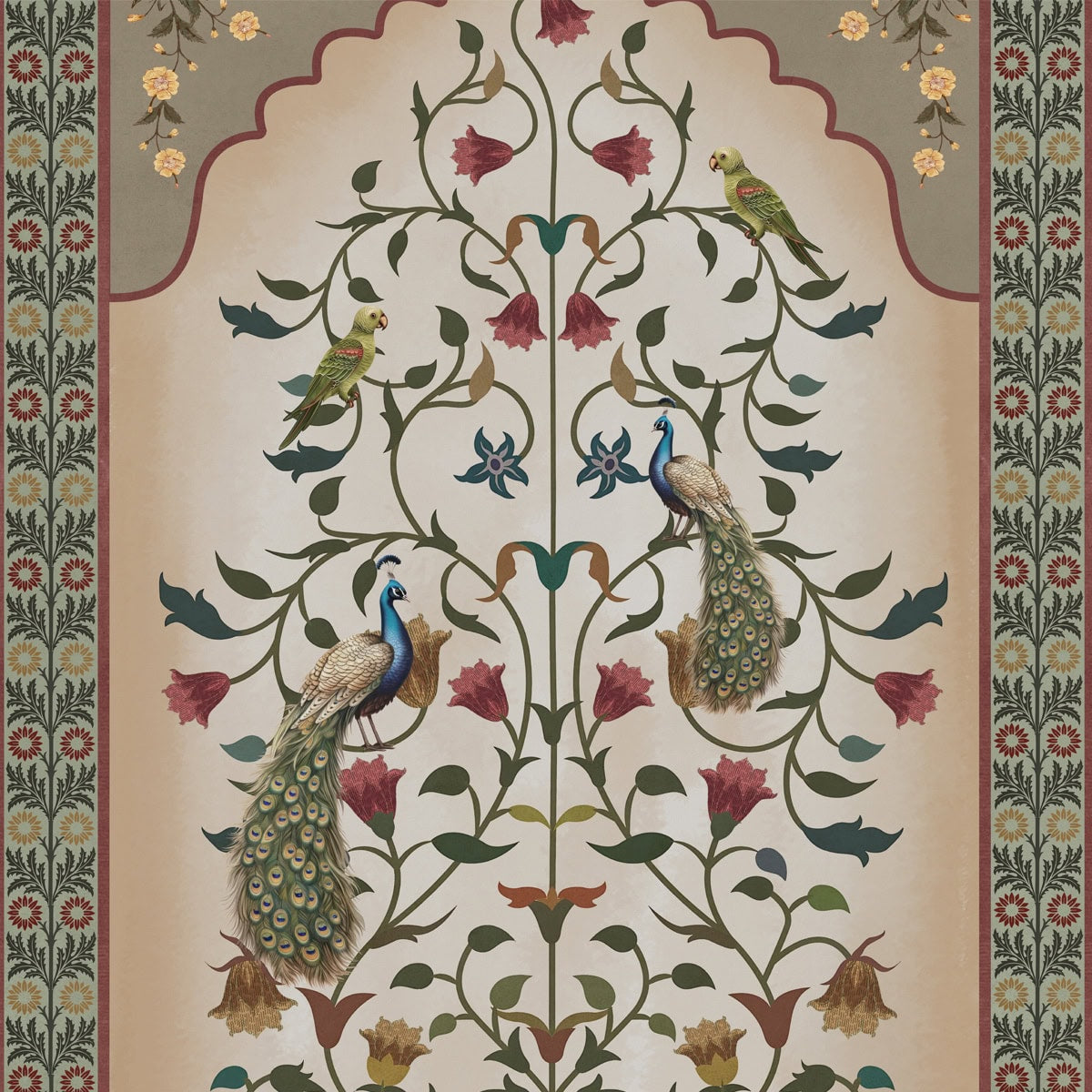 Mdhuban Indian Floral Jharoka Wallpaper in Suneherii Collection in Green