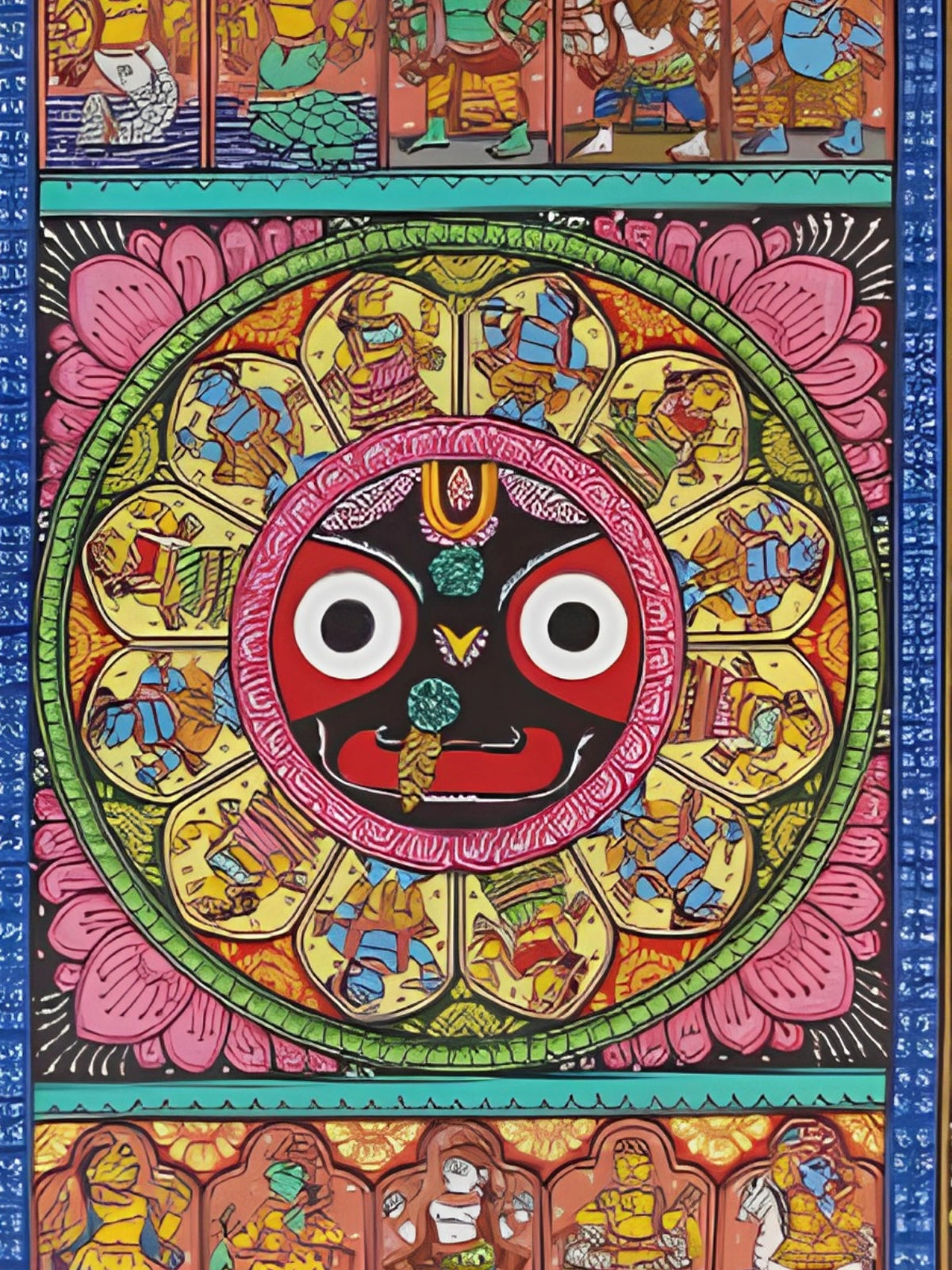 Handpainted – Pattachitra – Jagannath Within the Dashavatara Lotus