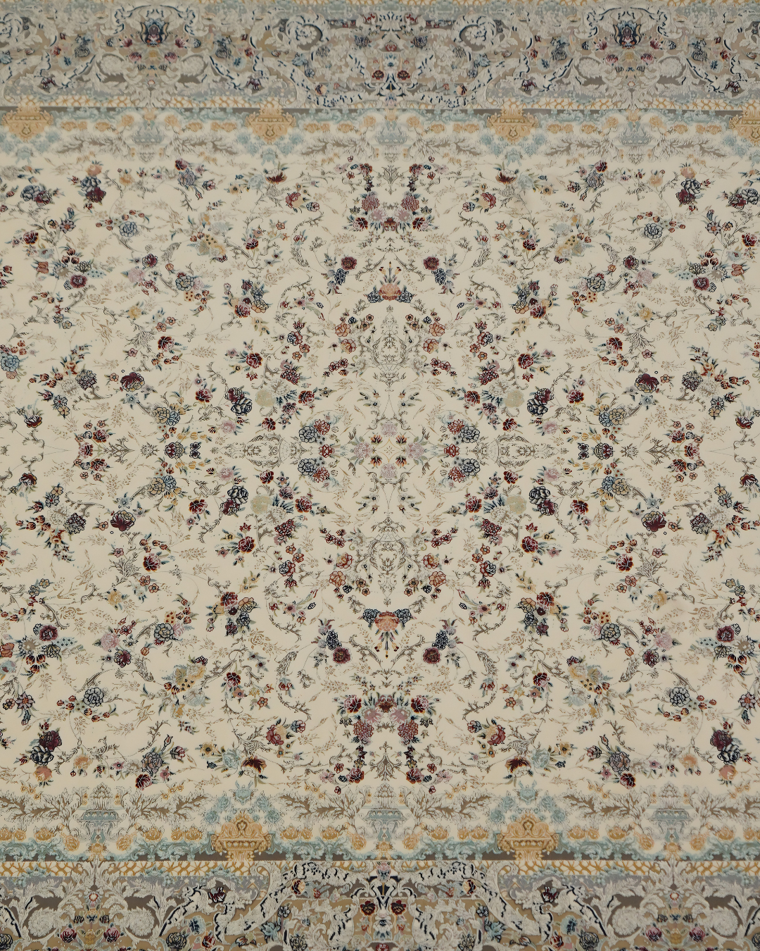 Parwaz Silk & Wool Blend Carpet – Open Field Silver Floral