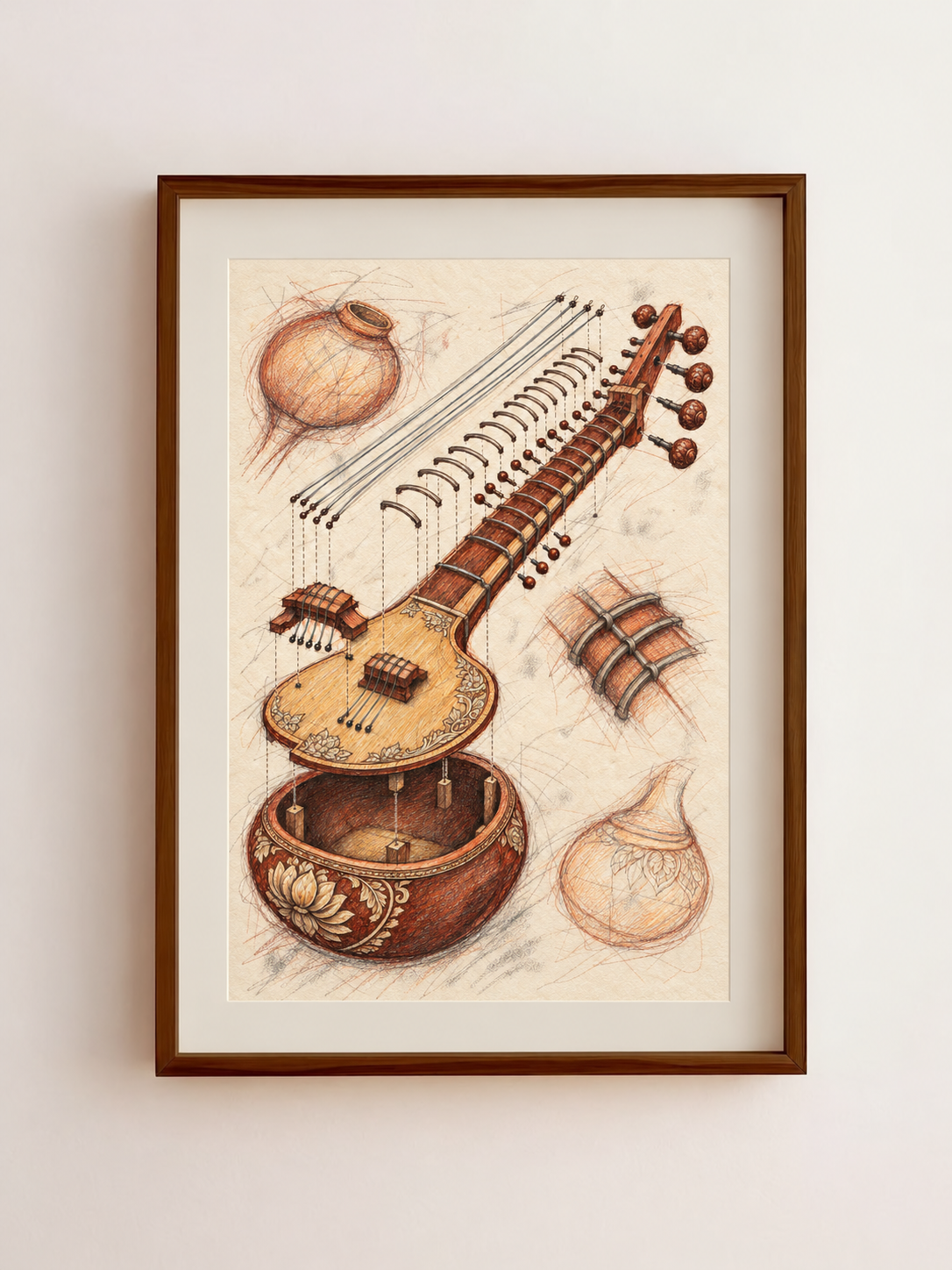 Classical Instrument Art Print – Sitar, The Lotus Gourd Study