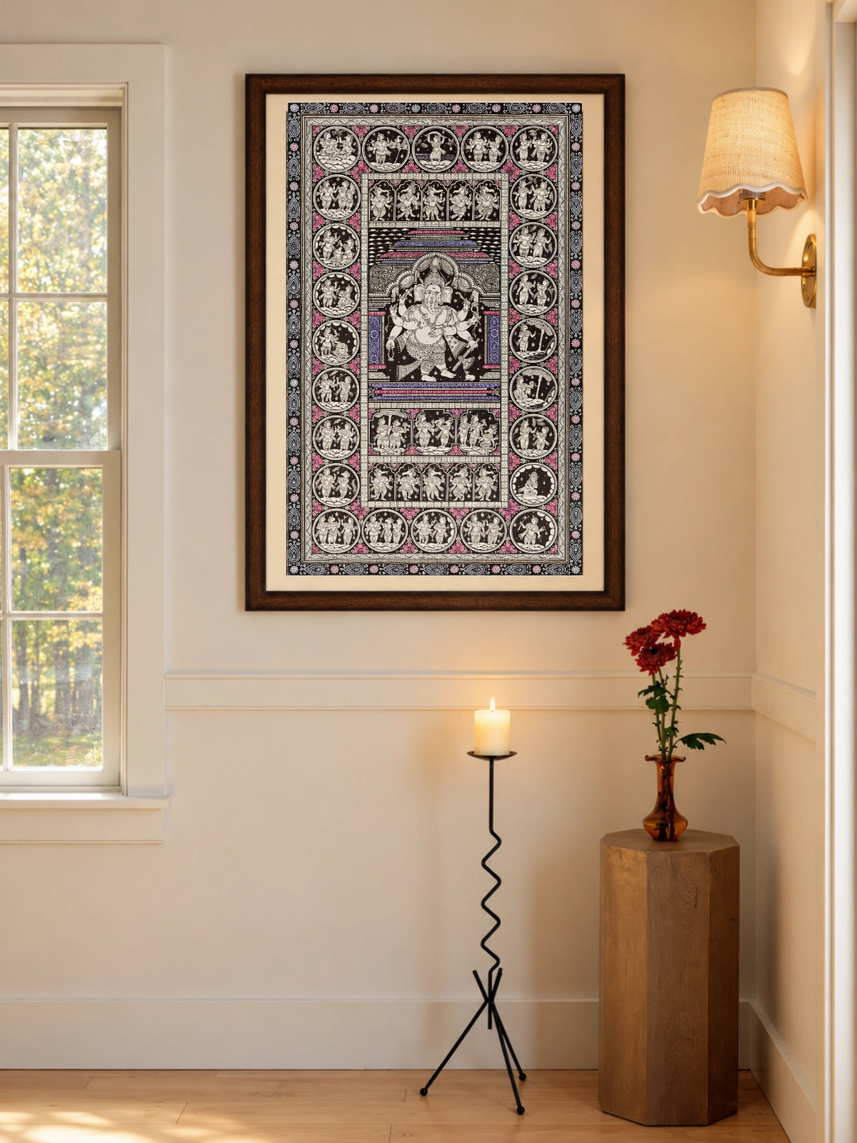 Handpainted – Kalamkari – Panchamukhi Ganesha on Crimson