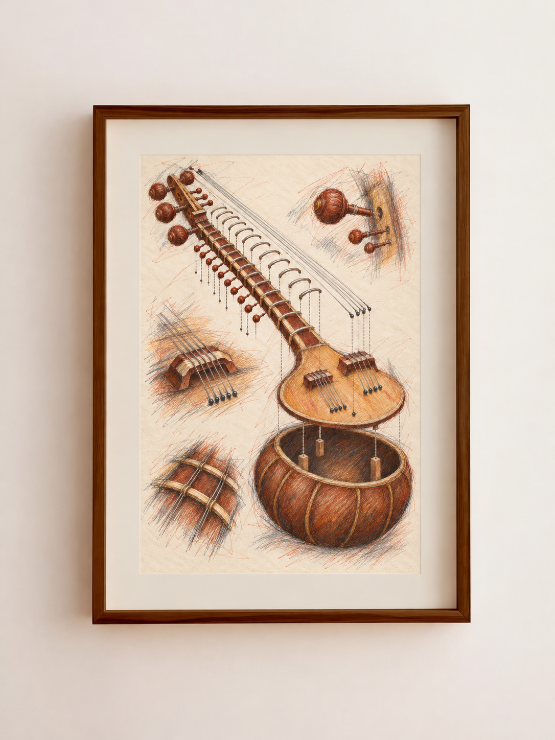 Classical Instrument Art Print – Veena, The Gourd Opened