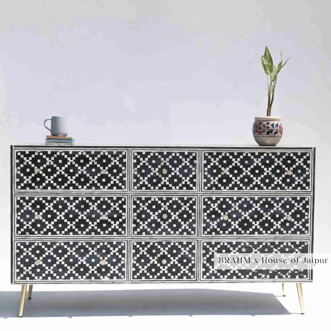 Black and White Bone Inlay Chest of Drawers