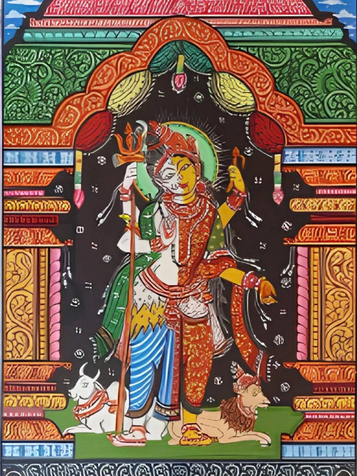 Handpainted – Pattachitra – Ardhanarishvara with Nandi and the Lion