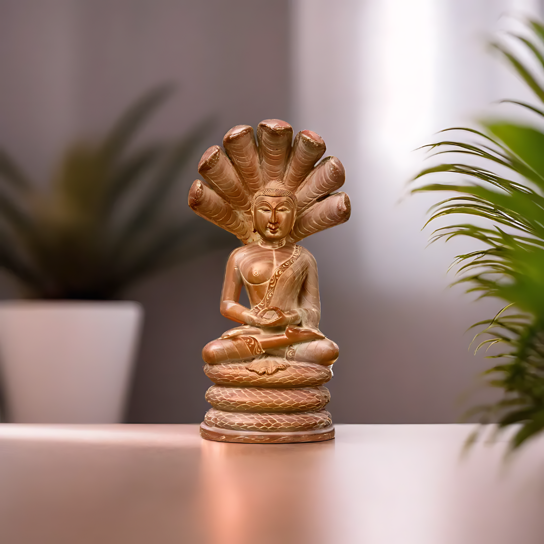 Buddha with Serpent 'Naga Buddha' in Red Stone