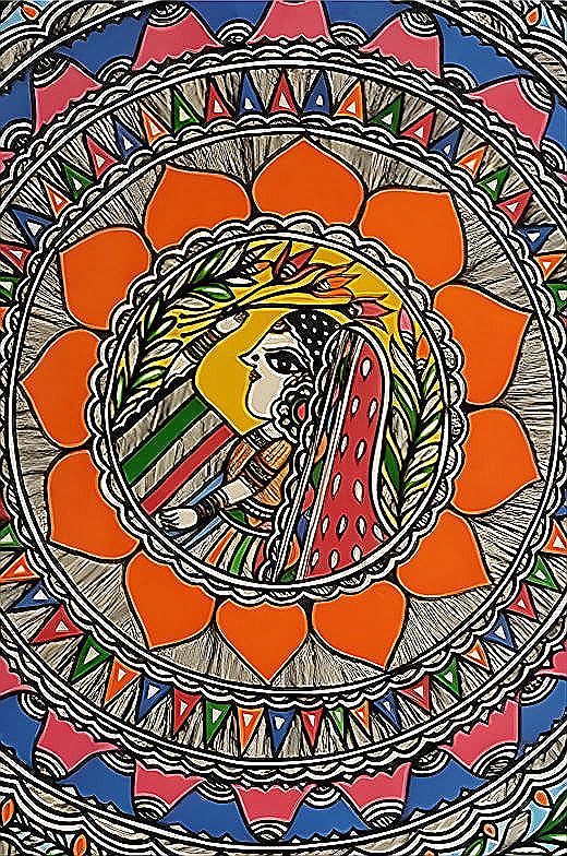 Fertility & Flow: Women with Four Fishes - Madhubani Painting