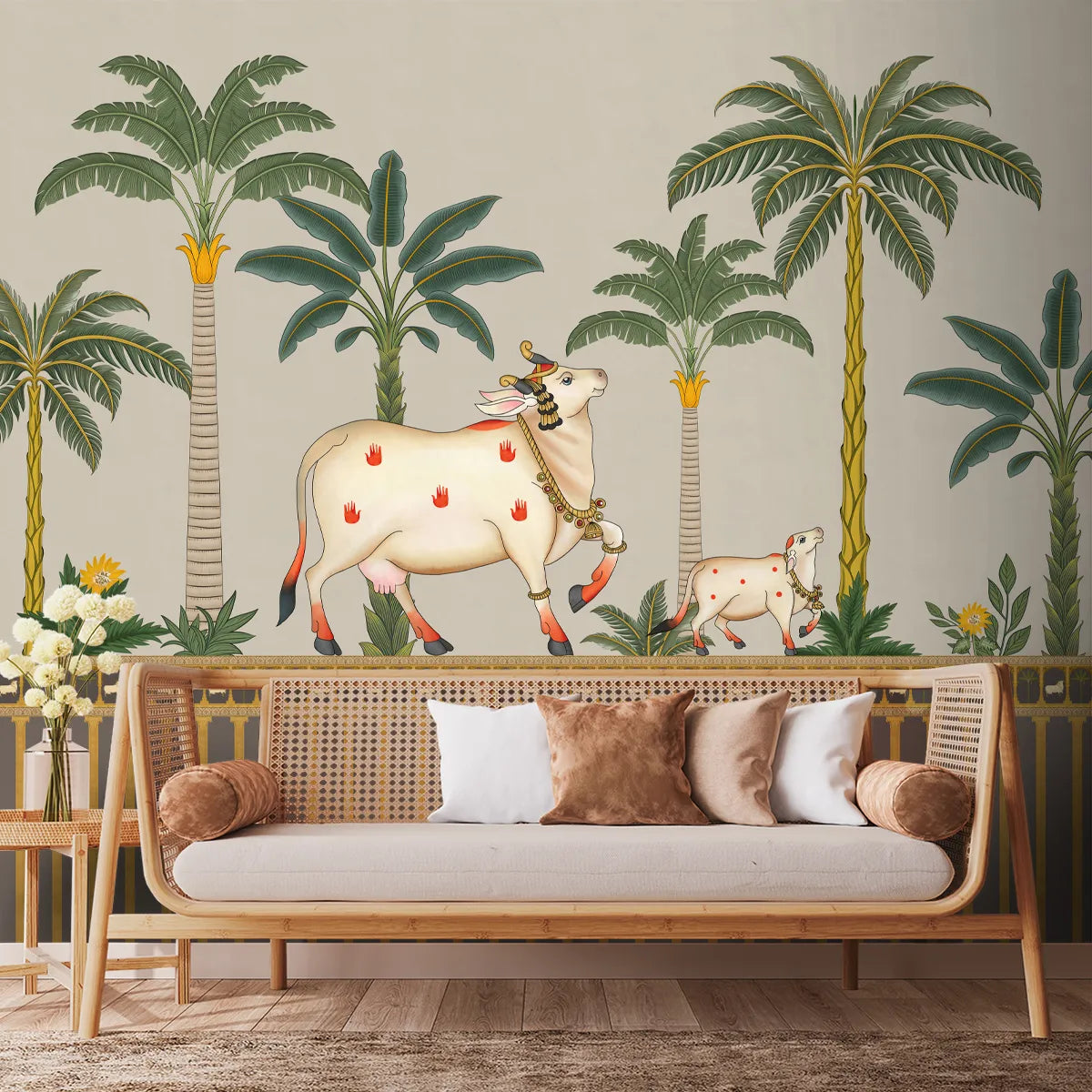 Surabhi Pichwai Design Wallpaper Customised Beige