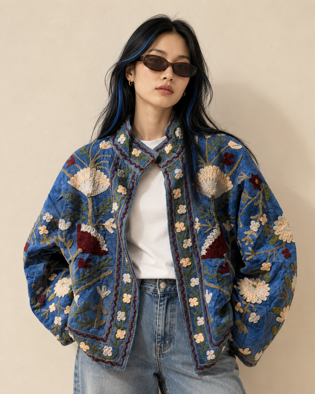 Neelofar Jacket (Unisex) – Cobalt Blue Floral Embroidered Jacket