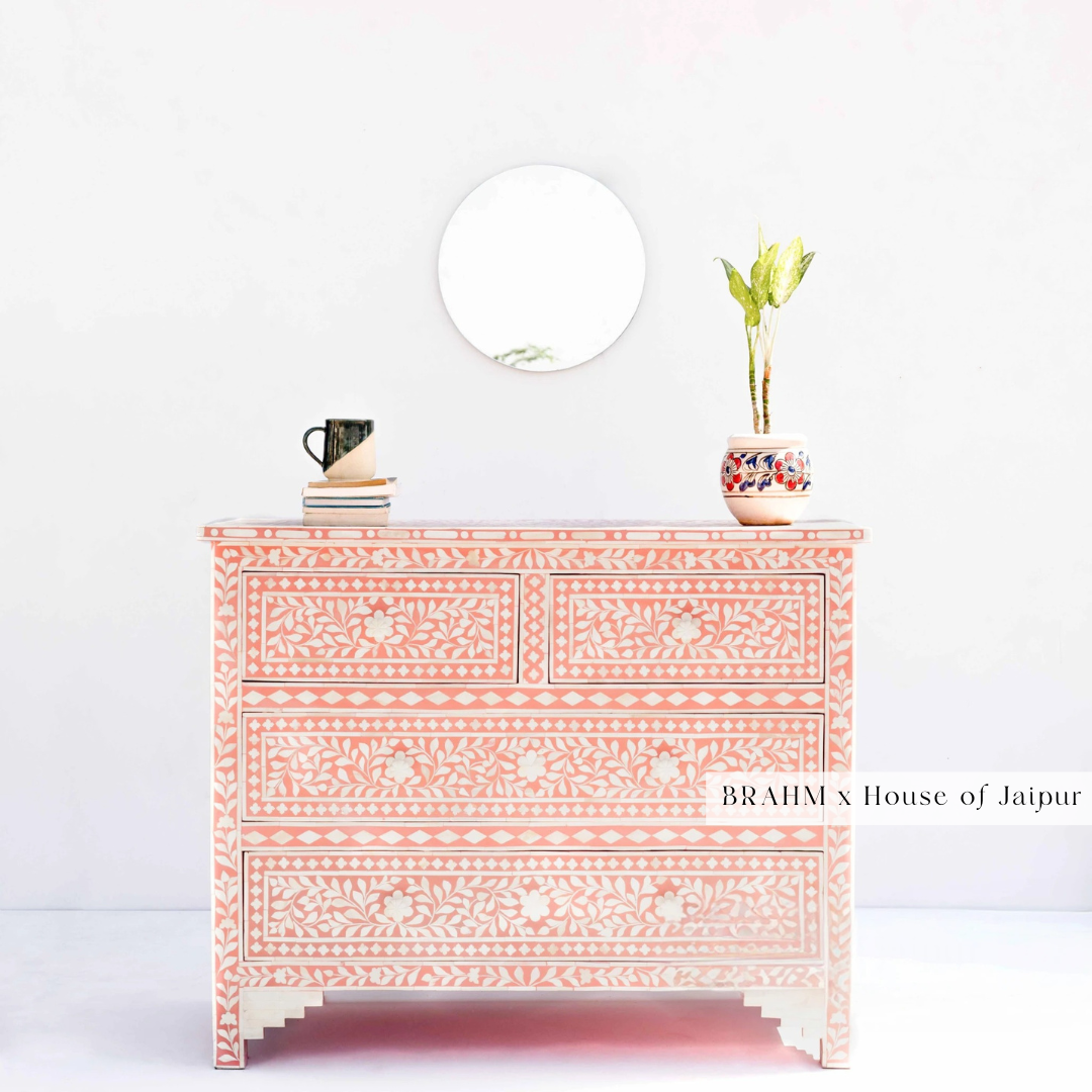 Floral Pink Bone Inlay Dresser