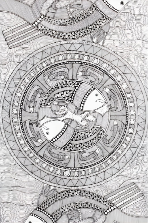 Matsya Chakra: The Circle of Continuity - Madhubani Painting