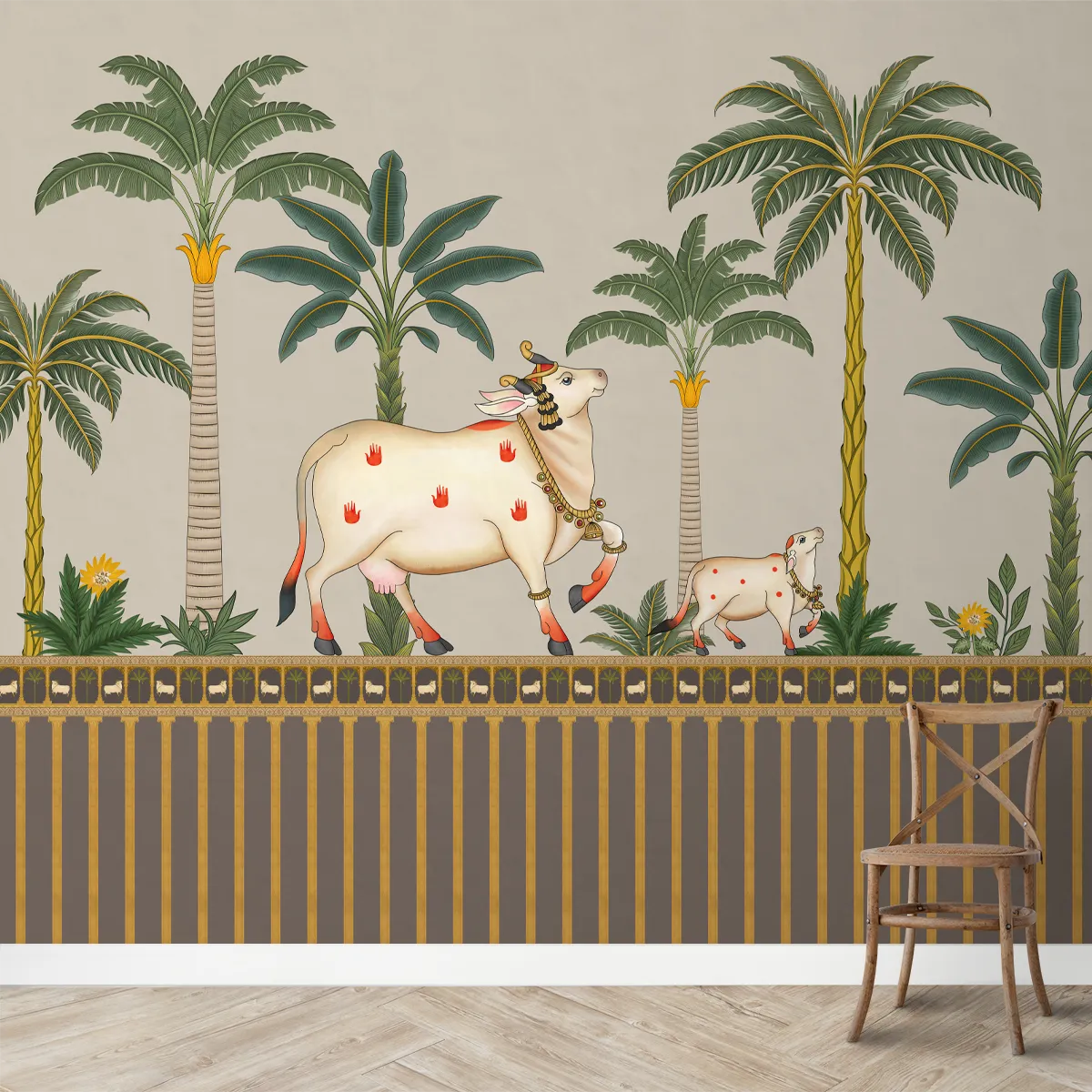 Surabhi Pichwai Design Wallpaper Customised Beige