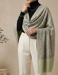 Bageecha Sozni Embroidered Stole (Unisex) – Sage Paisley Wool Silk