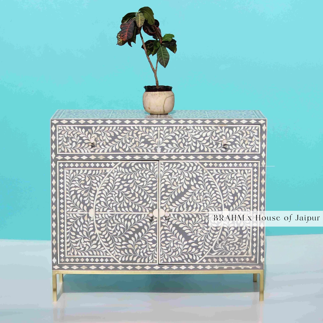 Grey & White Bone Inlay Cabinet