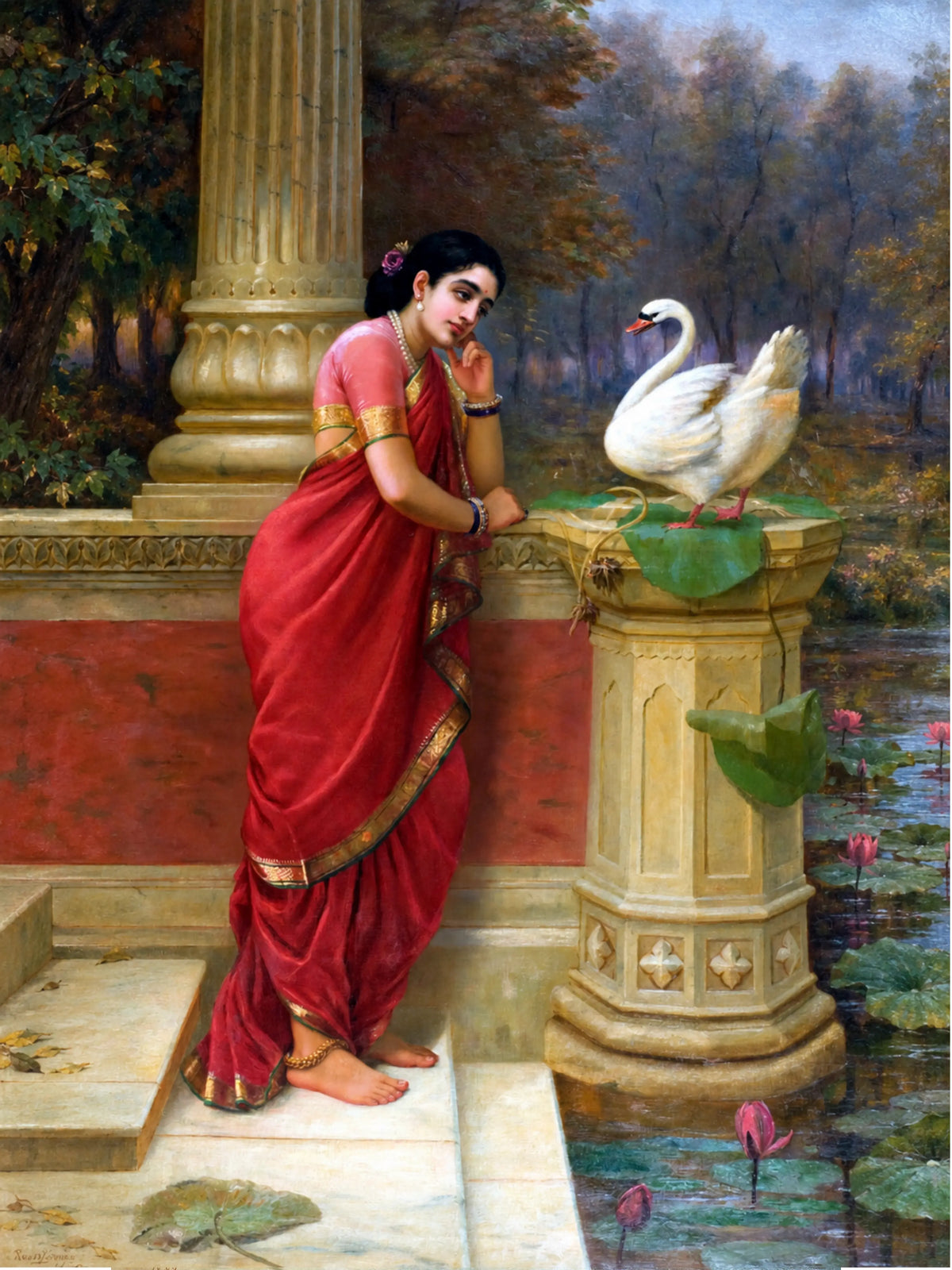 Raja Ravi Varma – "Hamsa Damayanti Samvada" (1899): A Swan's Message of Love and Longing
