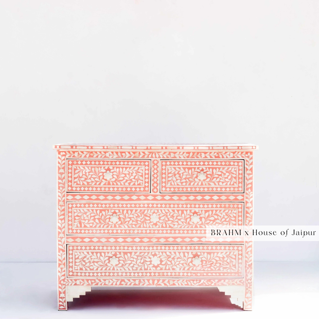 Floral Pink Bone Inlay Dresser