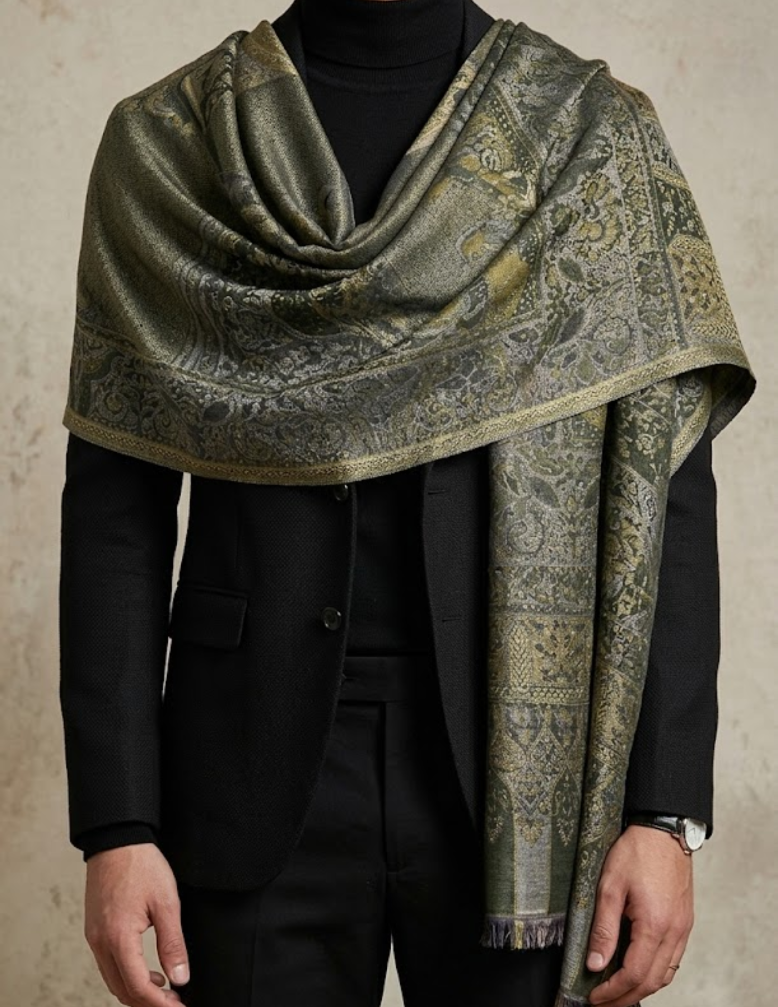 Chinar Jamawar Kashmiri Stole – Forest Green Micro Modal