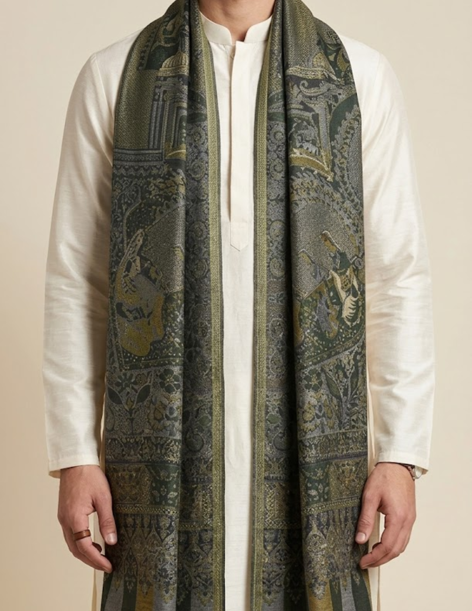 Chinar Jamawar Kashmiri Stole – Forest Green Micro Modal