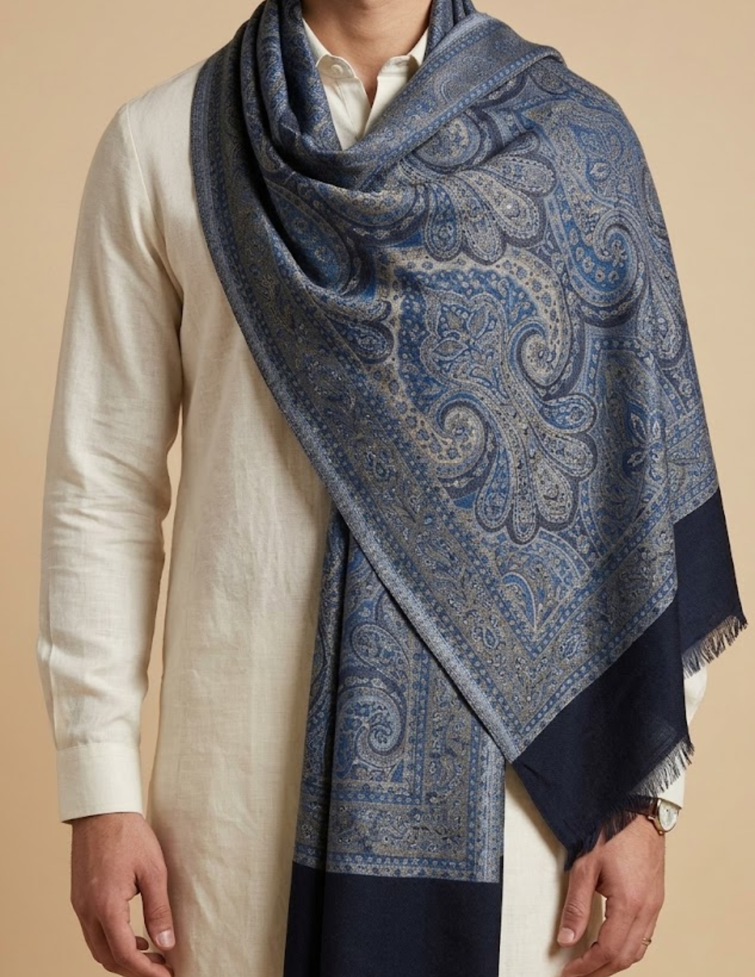 Parizaad Jamawar Kashmiri Stole – Midnight Blue Micro Modal