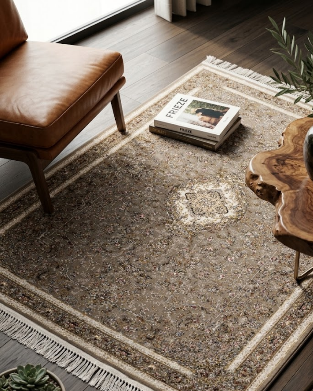 Sepehr Silk & Wool Blend Carpet – Tonal Silver Diamond Medallion