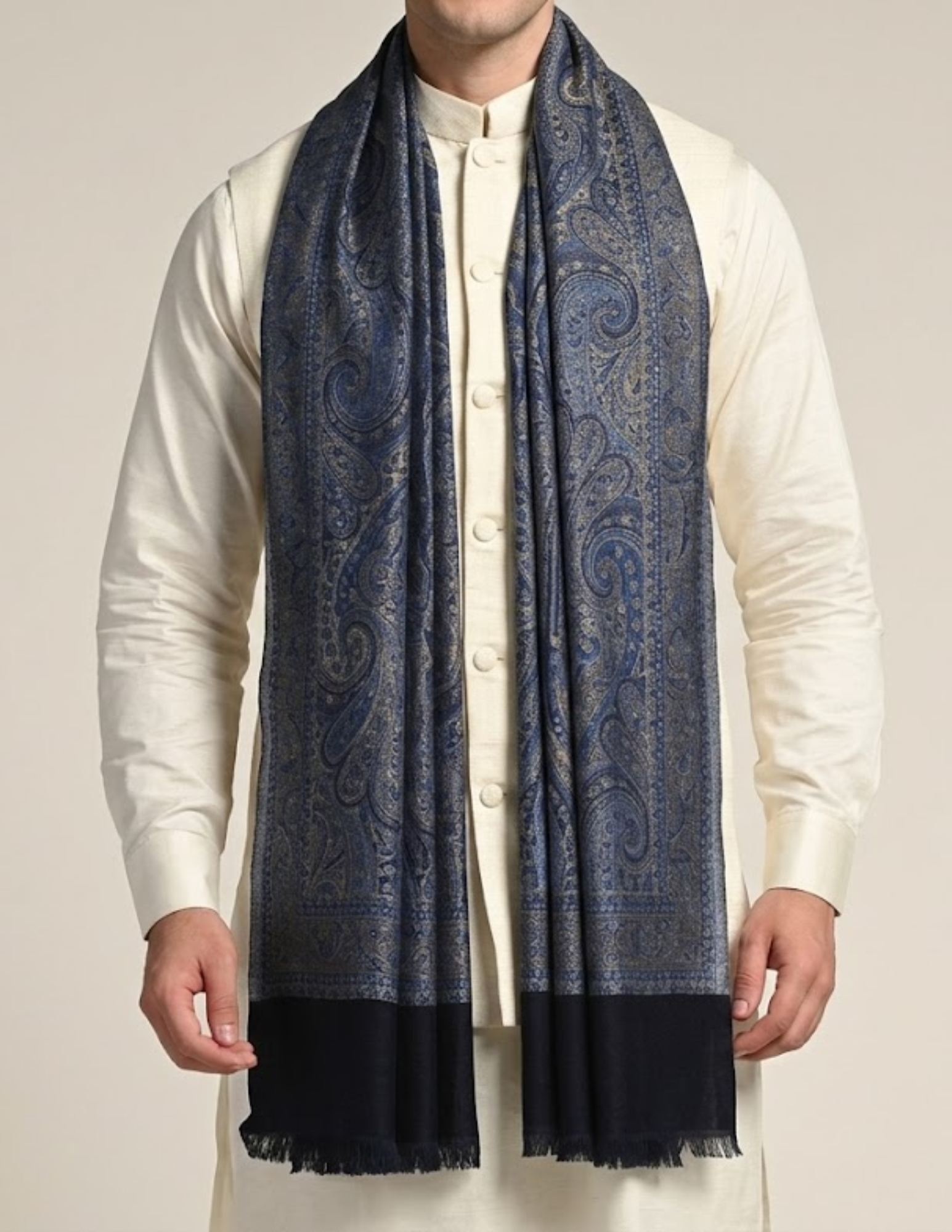 Parizaad Jamawar Kashmiri Stole – Midnight Blue Micro Modal