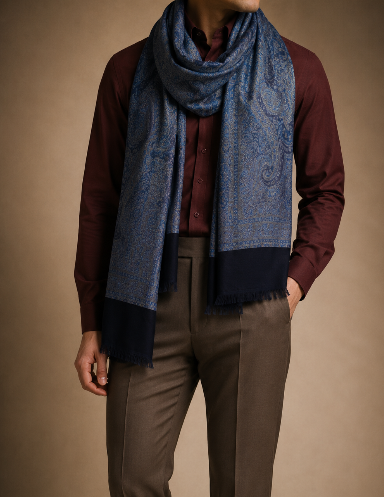 Parizaad Jamawar Kashmiri Stole – Midnight Blue Micro Modal