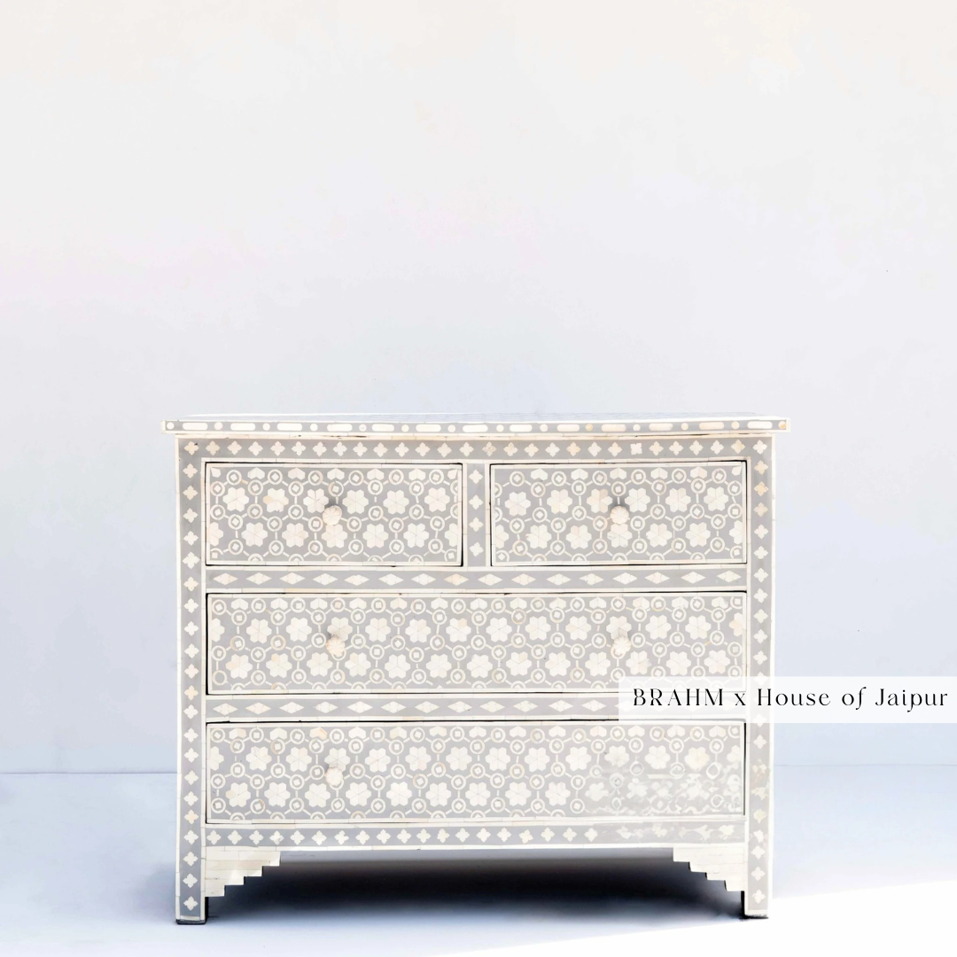 Honeycomb Grey Blue Bone Inlay Dresser