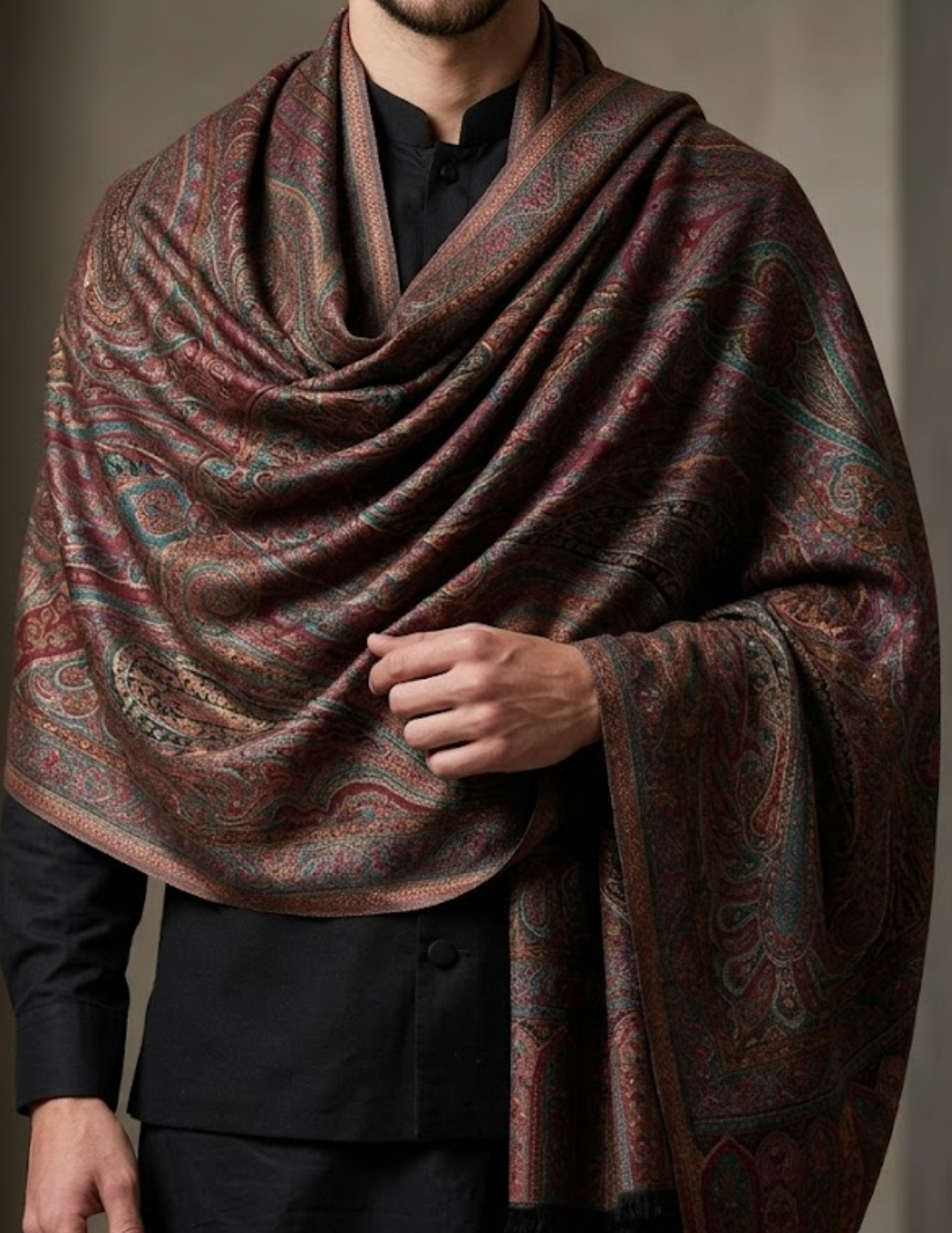 Gulbahar Jamawar Kashmiri Stole – Burgundy Micro Modal