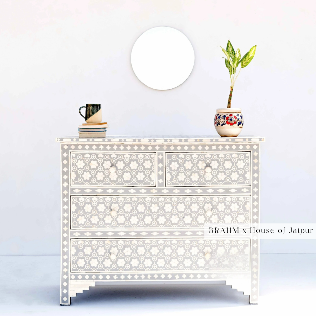Honeycomb Grey Blue Bone Inlay Dresser