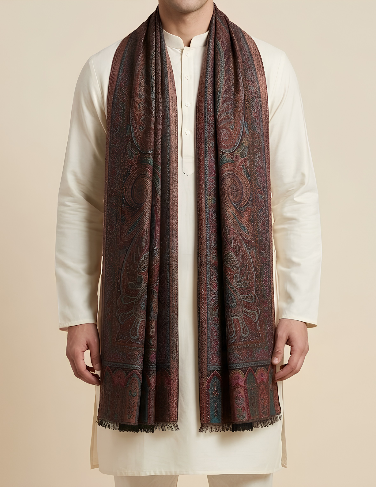 Gulbahar Jamawar Kashmiri Stole – Burgundy Micro Modal