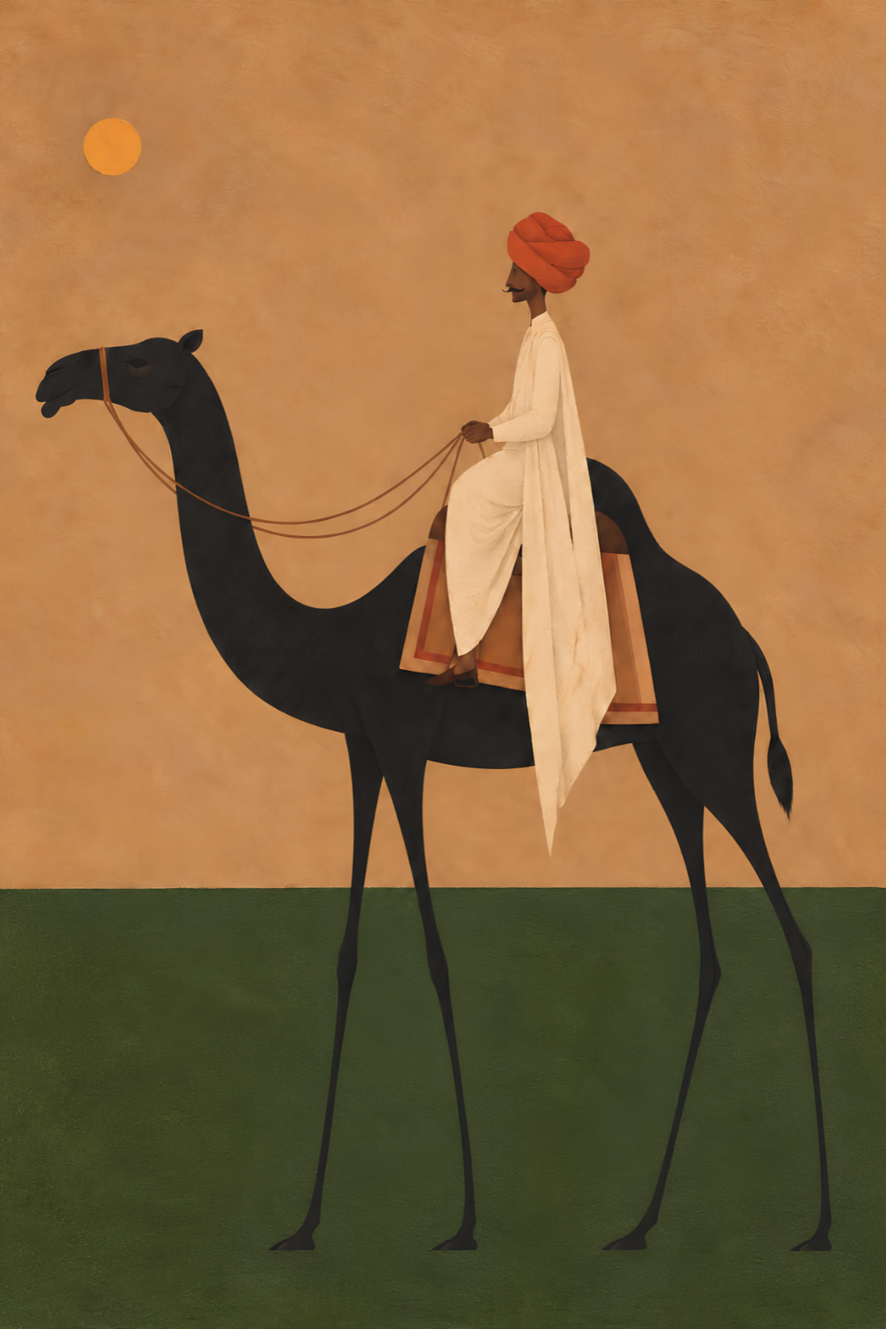 Art Print – “Oont Sawar”: The Camel Rider Beneath an Amber Sun