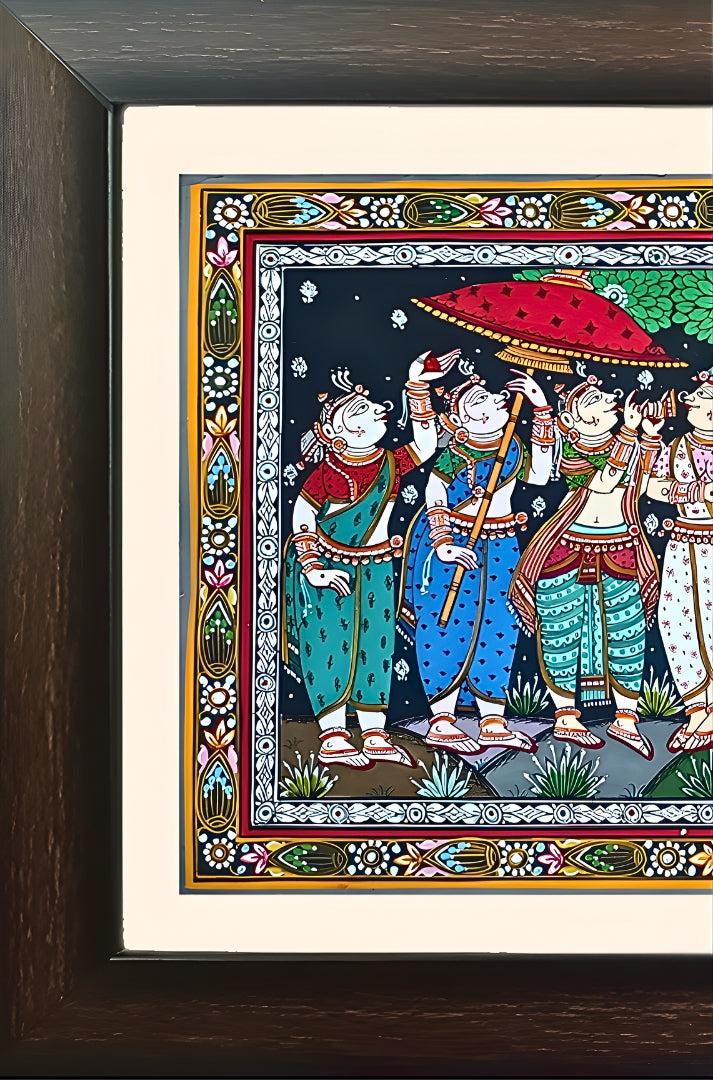 Divine Rasaleela: Radha Krishna with Gopikas – Orissa Pattachitra Painting