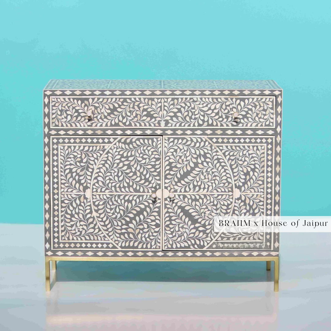 Grey & White Bone Inlay Cabinet