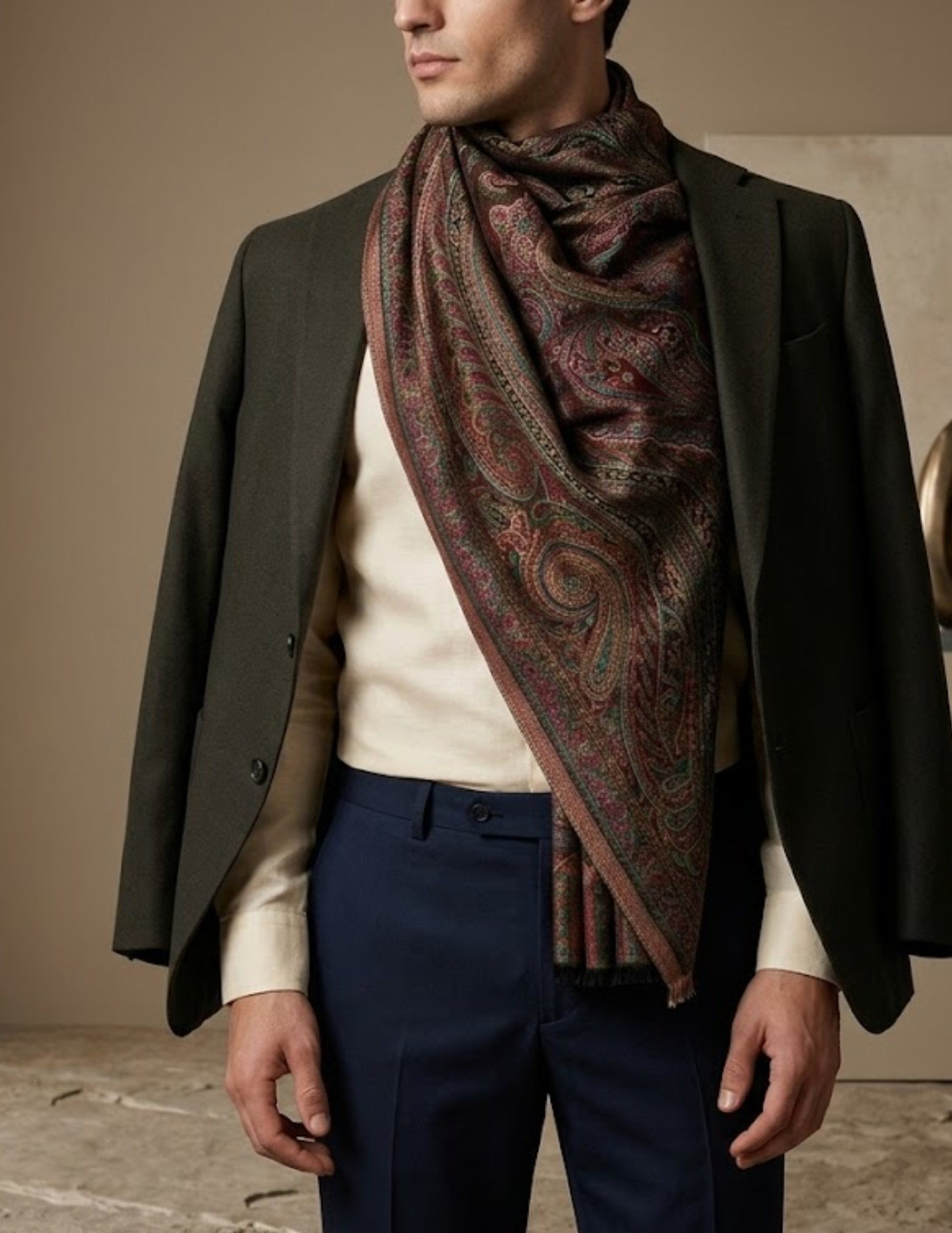 Gulbahar Jamawar Kashmiri Stole – Burgundy Micro Modal
