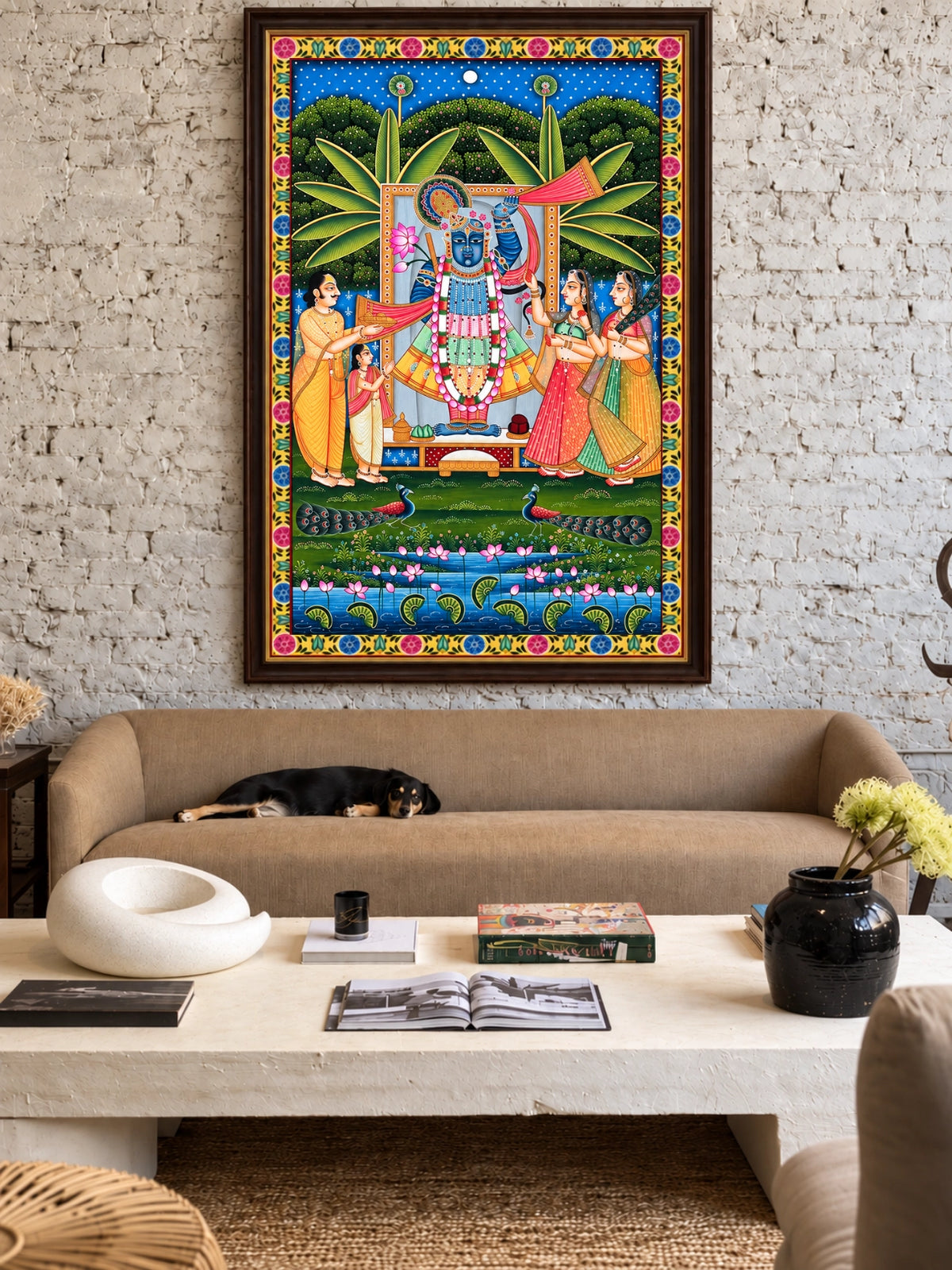 Handpainted – Pichwai – Shrinathji Receiving the Family's Offering