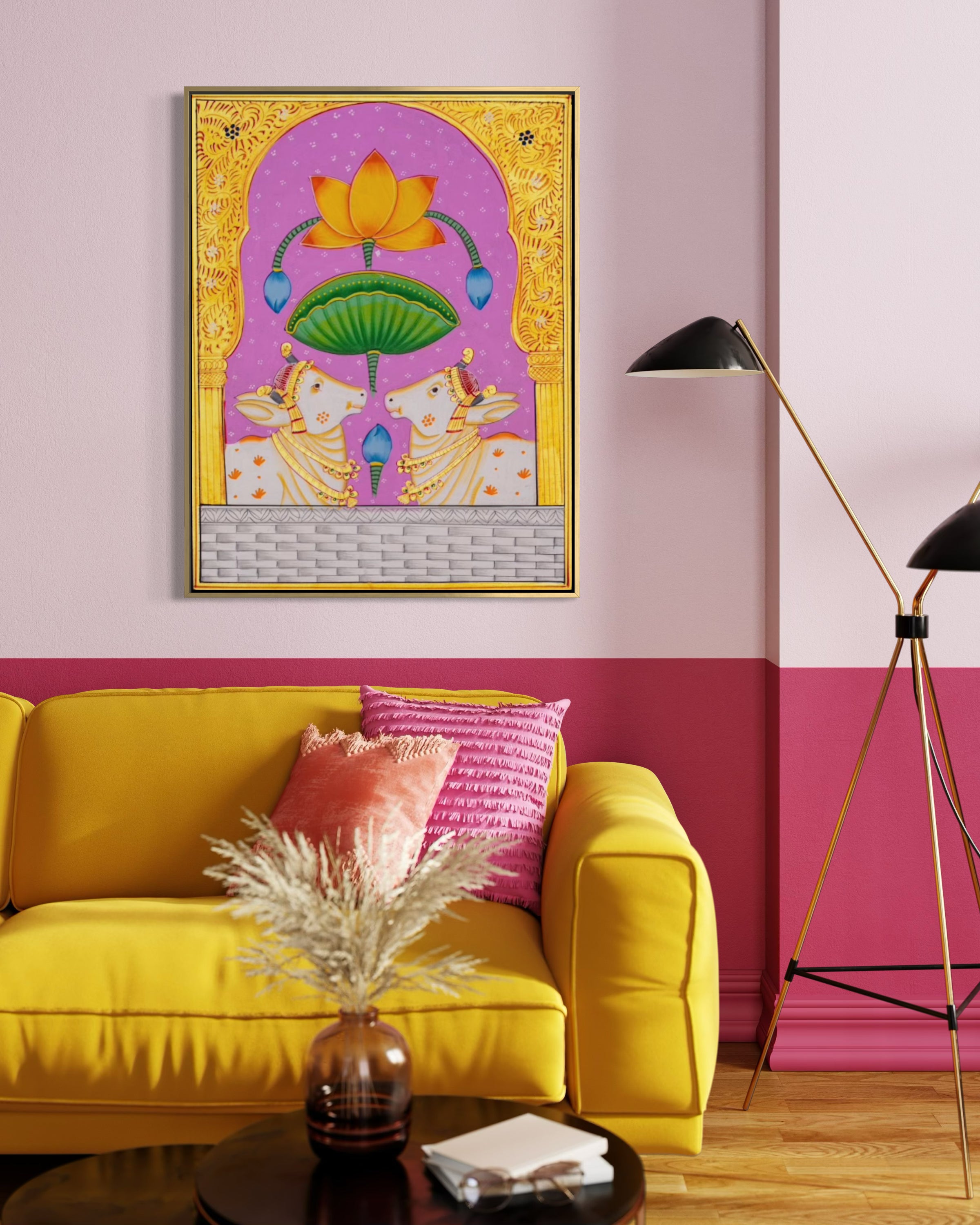 Radiant Lotus & Sacred Cows - Pichwai Painting