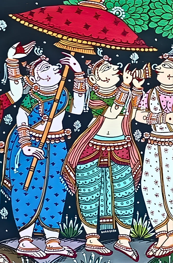 Divine Rasaleela: Radha Krishna with Gopikas – Orissa Pattachitra Painting