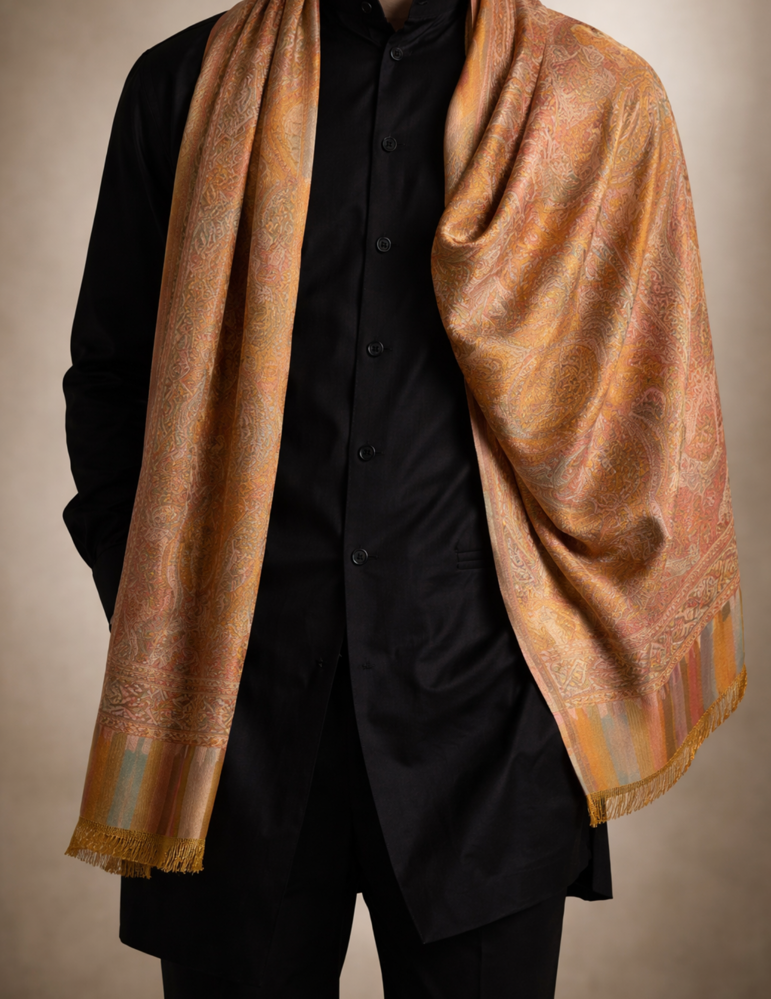 Gulnaar Jamawar Kashmiri Stole – Saffron Micro Modal