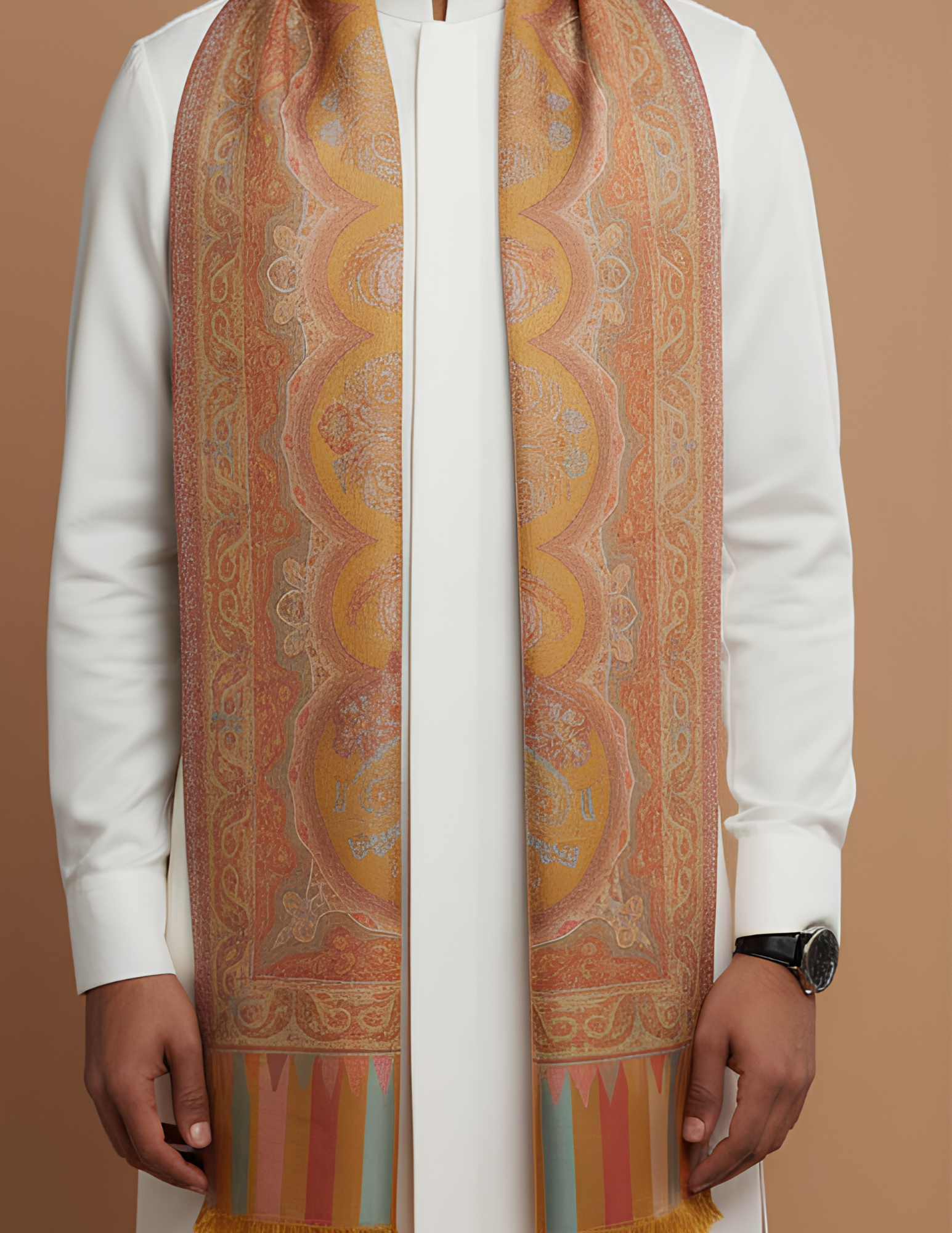 Gulnaar Jamawar Kashmiri Stole – Saffron Micro Modal