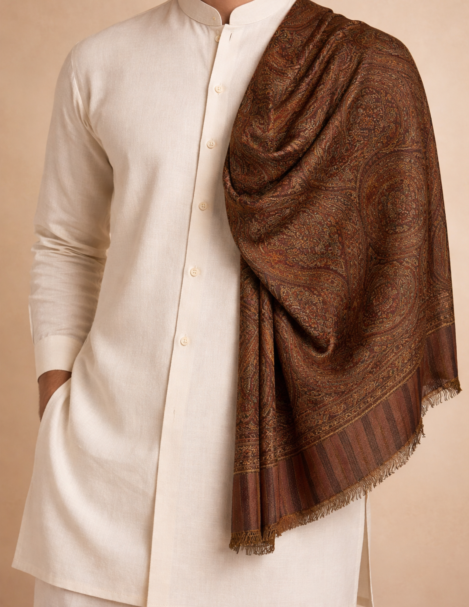Meer Jamawar Kashmiri Stole – Chestnut Micro Modal