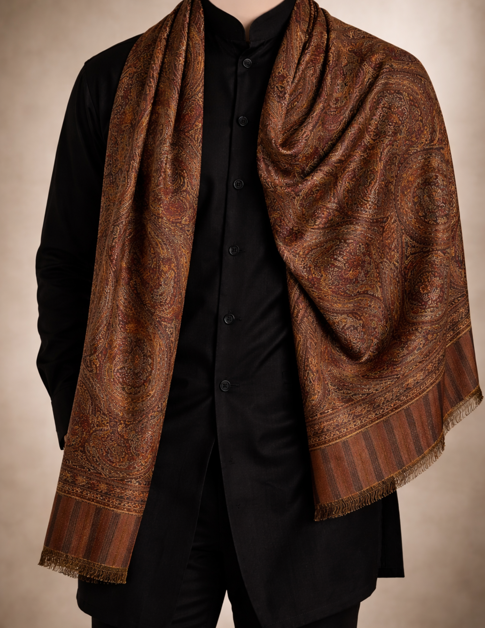 Meer Jamawar Kashmiri Stole – Chestnut Micro Modal