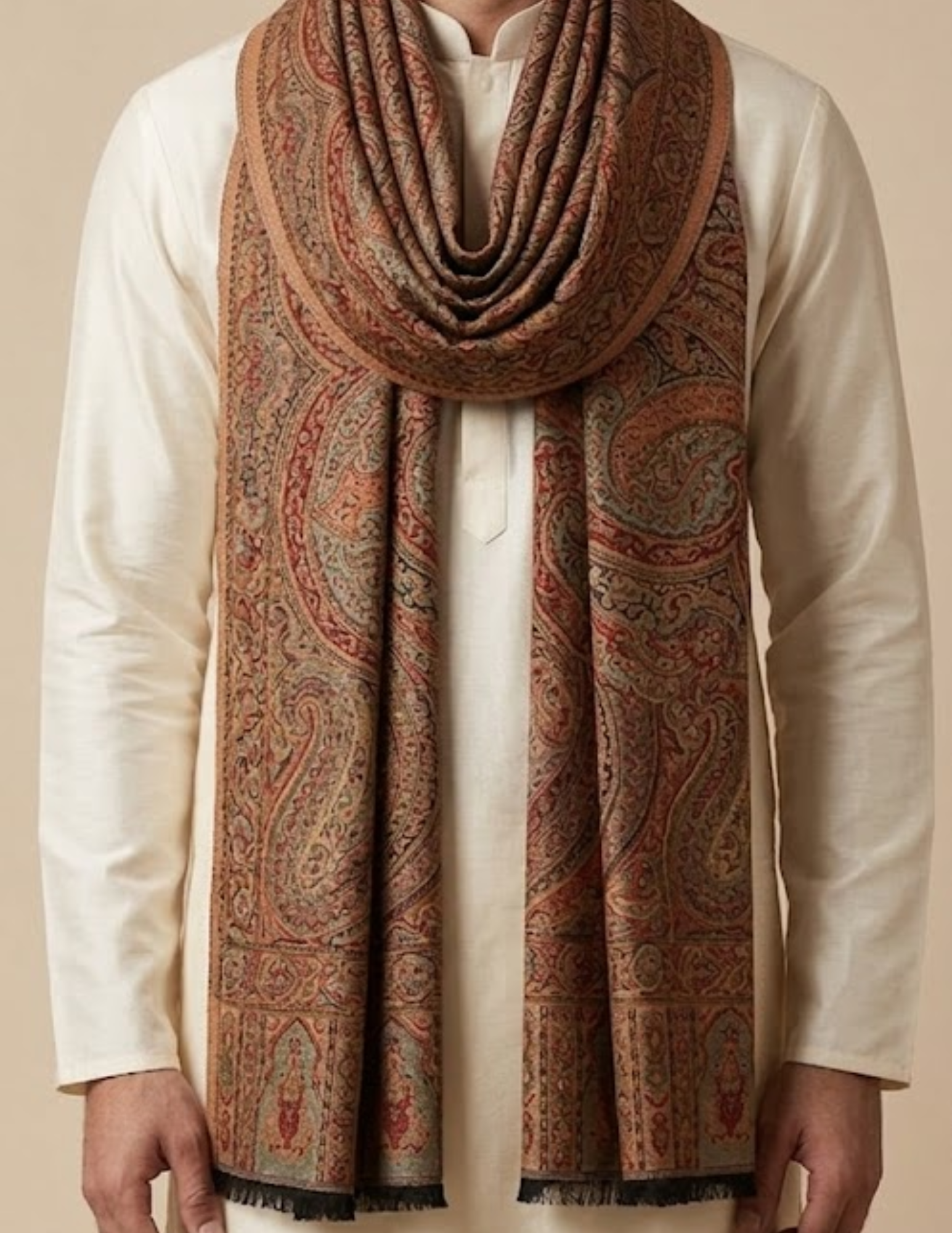 Meer Jamawar Kashmiri Stole – Chestnut Micro Modal