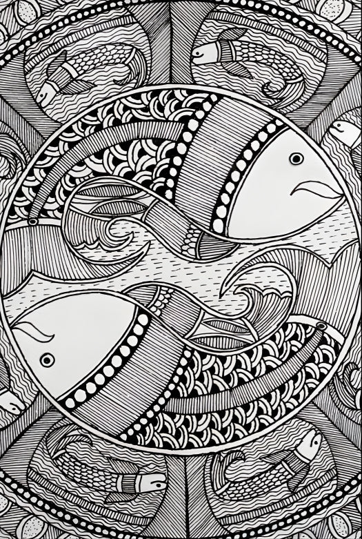 Matsya Chakra: The Circle of Continuity - Madhubani Painting