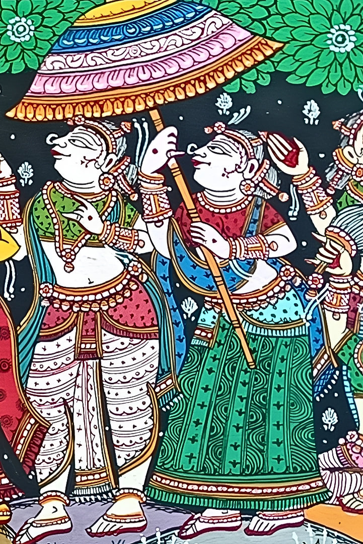 Divine Rasaleela: Radha Krishna with Gopikas – Orissa Pattachitra Painting