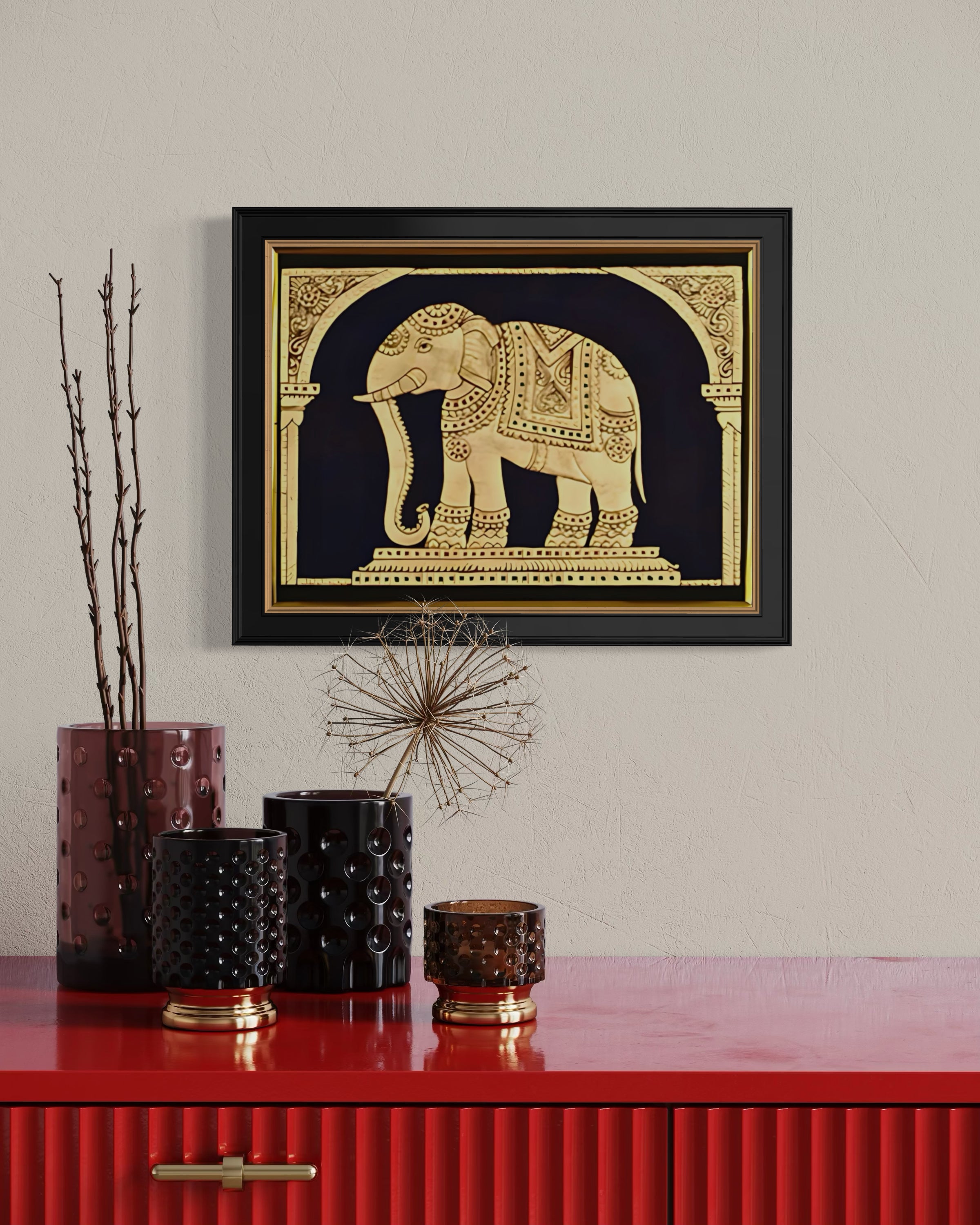 Golden Elephant - Mysore Painting (22KT Gold Leaf)